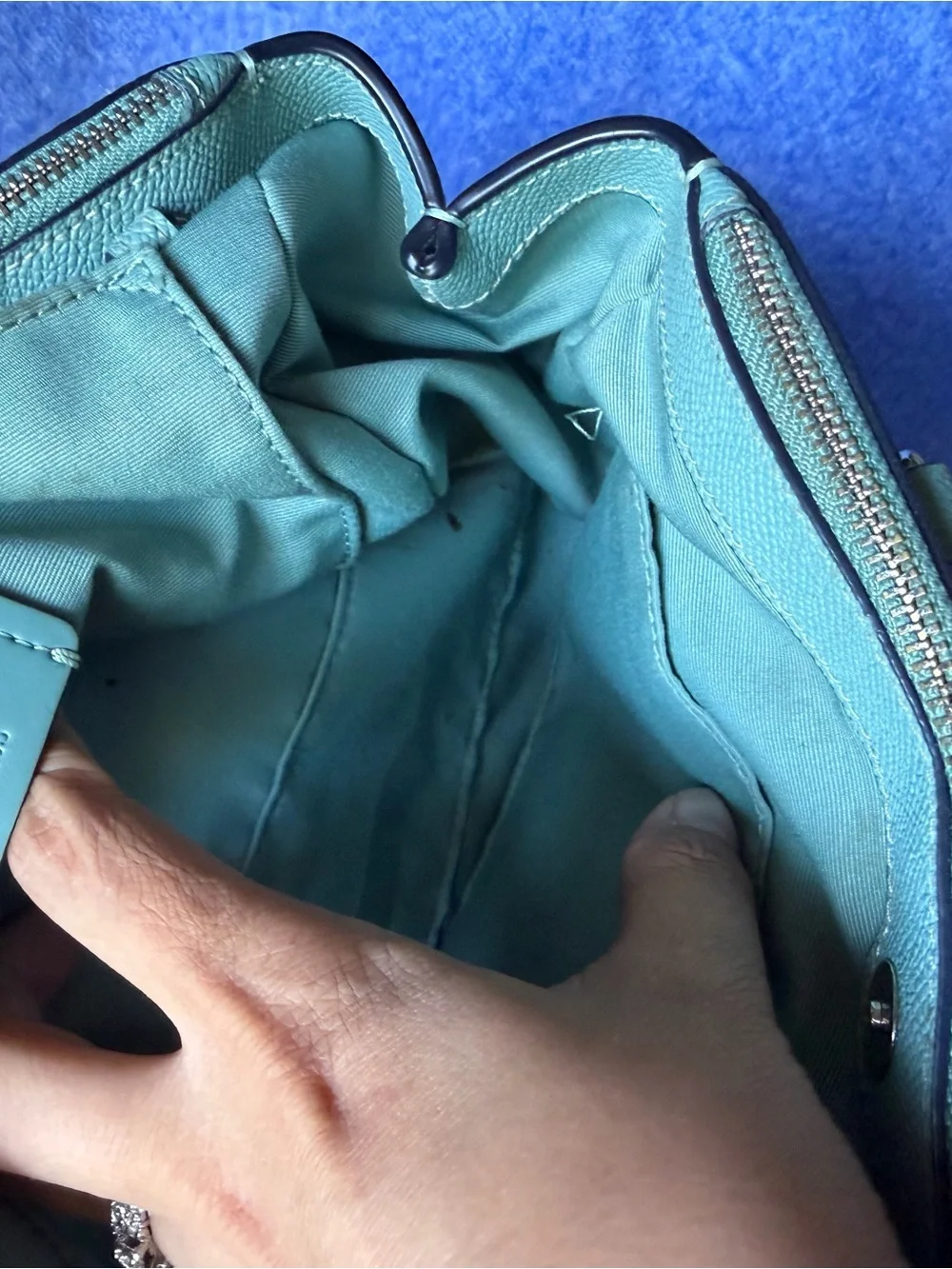 COACH Teal Shoulder Satchel in Turquoise Leather